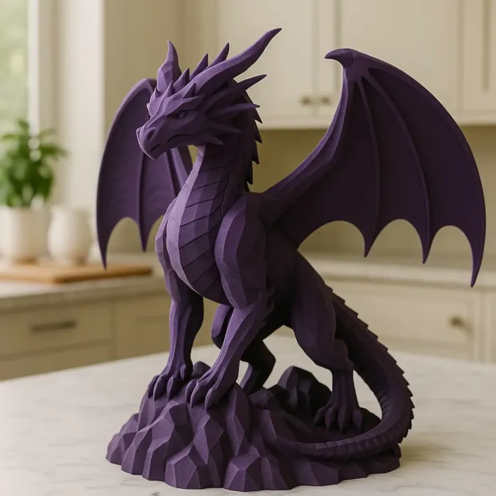 3D Printed Dragon Figurine – Fantasy Home Decor (Black)